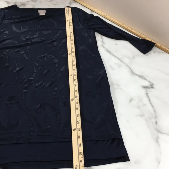 3/$20 Chico’s Travelers Navy Tunic Top Womens 0P Small Petite 3/4 Sleeve Scroll‎ - Picture 12 of 15